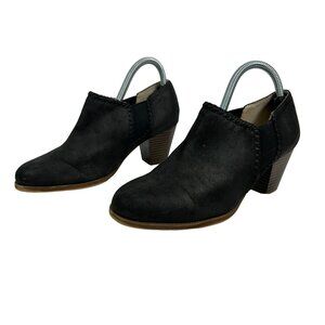 Black Leather Joelle Slip-On Heeled Booties Memory Foam Sole & 2.5" Stacked Heel